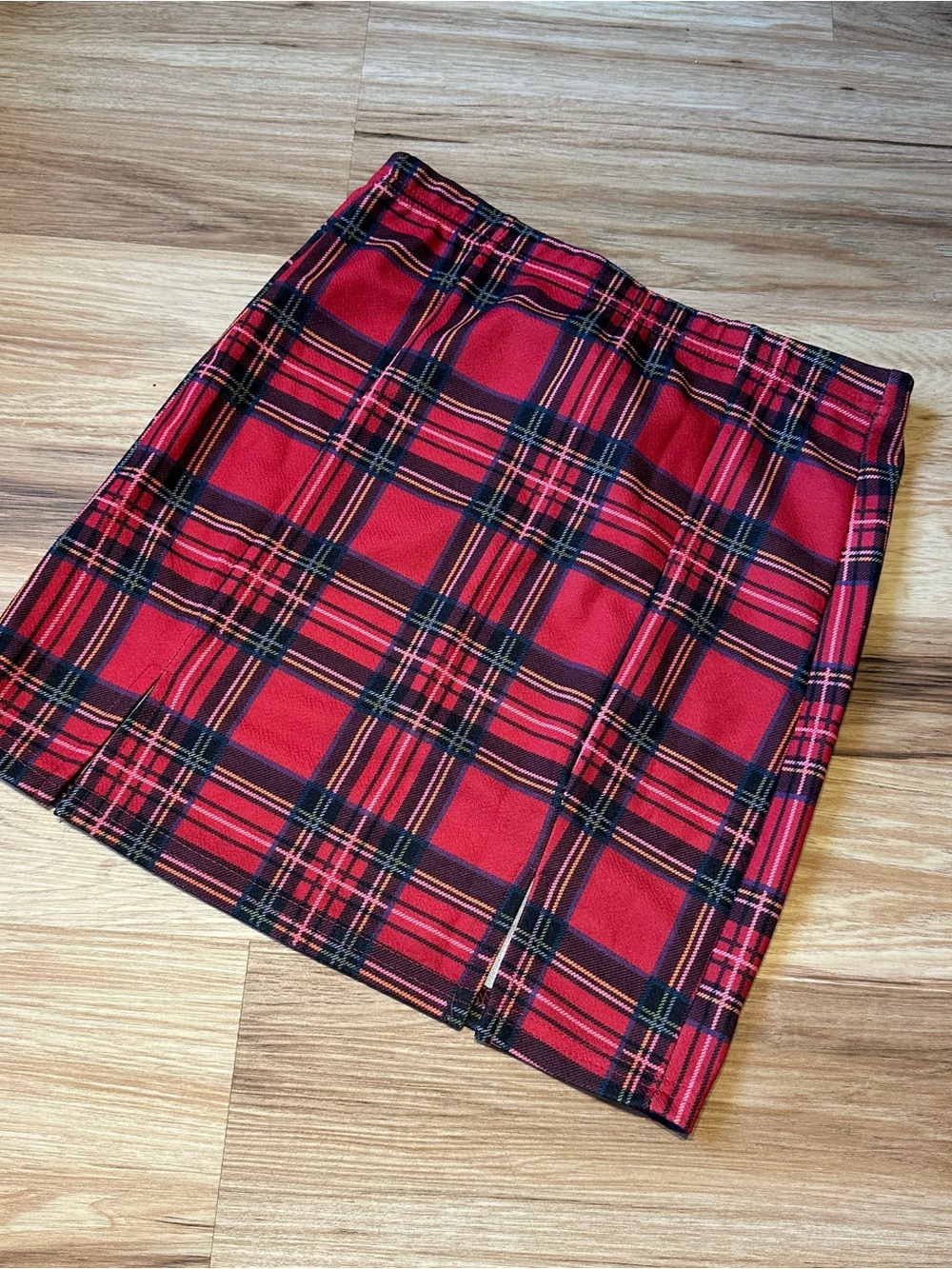 SHEIN Red and Black Plaid Mini Skirt